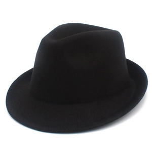 Classic black wool felt fedora hat for men with a minimalist indented crown and brim