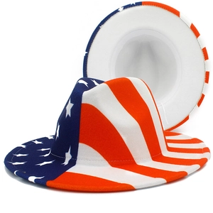 US Flag Fedora Hat American Stars And Stripes Red White Blue Wide Brim Felt Party Hat For Independence Day Men Women