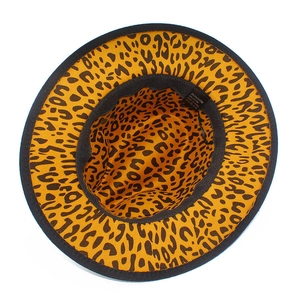 Leopard print wide brim felt fedora hat with cotton polyester blend material label