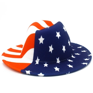 Classic Panama hat with American flag stars and stripes pattern made of wool felt