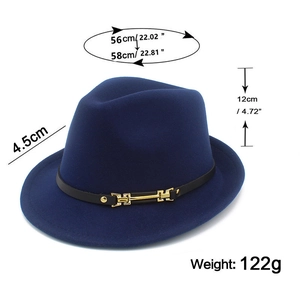 Tabella delle taglie del cappello fedora blu con dimensioni della corona e della tesa