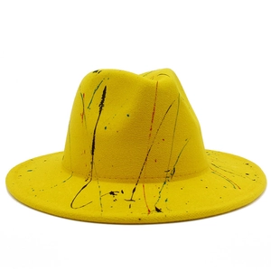 Vintage Paint Splatter Graffiti Fedora Hat For Men Women Cotton Blend Wide Brim Jazz Cap Artistic Streetwear Party Hat