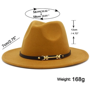 Détail montrant les dimensions du chapeau fedora: bord 7cm, hauteur 12cm, tour 56-58cm