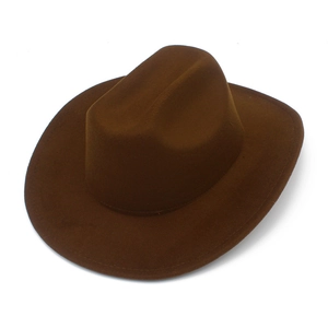 Detailed top view of a dark brown western cowboy hat with a classic pinched crown design