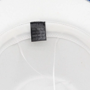Detail view of cotton blend fedora inner lining with adjustable drawstring and care label