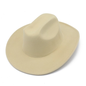 Classic khaki wide-brim western cowboy hat in premium felt material with curved brim