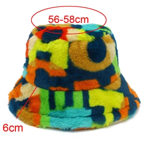 Detail showing the 6cm brim and 56-58cm head circumference of the plush bucket hat