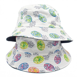 Sonnenhut aus Baumwolle mit buntem Ananas-Print für Damen und Herren in Weiß