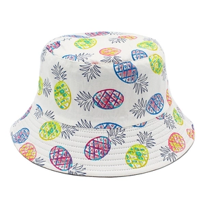 Damen Baumwolle Fischerhut Sonnenschutz Atmungsaktiv Ananas Druck Frisch Flacher Deckel Breite Krempe Sommer Strandhut