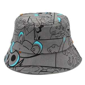 Graffiti print cotton bucket hat for men and women featuring colorful cartoon artwork