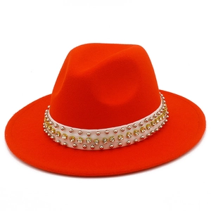Chapeau Fedora à Large Bord Hommes Femmes Style Vintage Mélange de Laine Jazz Hat Avec Rivets Métalliques Strass Bande Blanche
