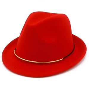 Mode Wollener Fedora Hut Mit Gold Metall Gebogenem Rohr Schwarzes Seil Dekor Herbst Winter Warmer Jazz Hut Für Damen Herren