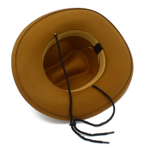 Chapeau de cowboy extérieur jaune moutarde à large bord avec cordon réglable