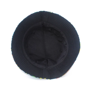 Cute cartoon bucket hat with colorful doodle print and durable black interior lining