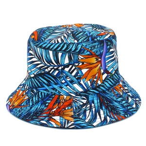 Unisex Cotton Reversible Tropical Plants Print Bucket Hat Birds Of Paradise Floral Sun Protection Beach Summer Hat