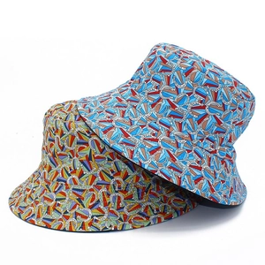 Reversible Cotton Bucket Hat Colorful Horseshoe Printed Sun Protection Wide Brim Outdoor Beach Summer Hat For Women Men