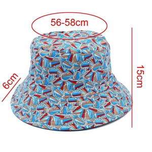 Detailed size guide for cotton bucket hat showing 56-58cm circumference and 6cm brim