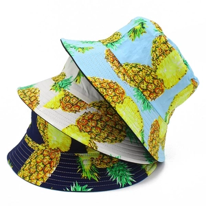 Cotton Pineapple Print Bucket Hat For Women Men Foldable Sun Protection Summer Beach Travel Fisherman Cap Tropical Style