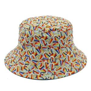 Colorful cotton sun hat with horseshoe print pattern for outdoor beach summer wear