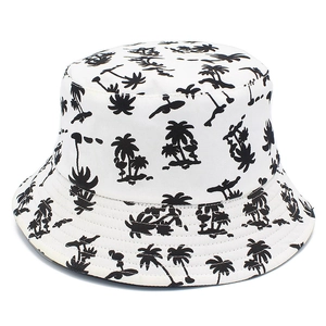 Cotton Reversible Palm Tree Print Bucket Hat For Men Women Minimalist White Black Outdoor Beach Sun Shade Fisherman Hat