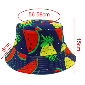 Size guide for cotton bucket hat with watermelon print showing dimensions of 56-58cm