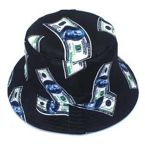 Unisex Hip Hop Bucket Hat Cotton 100 Dollar Bill Print Sunshade Streetwear Fisherman Hat Foldable Outdoor Sun Protection Hat