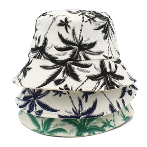 Chapeau Bob Unisexe en Coton avec Imprimé Cocotier Protection Solaire d'Été pour Plage et Voyage en Plein Air