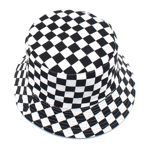 Classic cotton checkerboard bucket hat for sun protection in black and white pattern