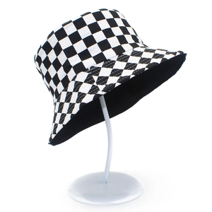 Classic black and white checkered cotton bucket hat for outdoor sun protection