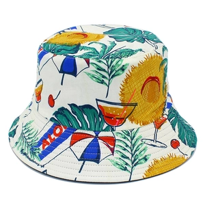Women's Reversible Bucket Hat Tropical Print Cotton Sun Hat With Palm Leaf And Aloha Pattern For Summer Vacation Beach