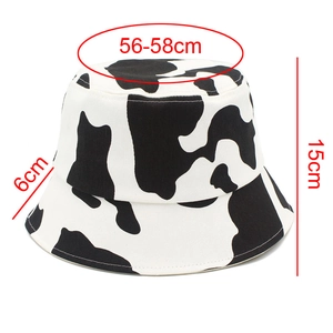 Detailed dimensions of the cotton cow print bucket hat featuring size 56-58cm circumference