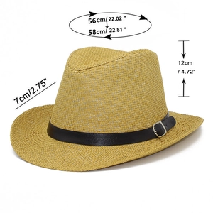 Vue détaillée du chapeau de paille de cowboy avec dimensions et bord de 7cm de large