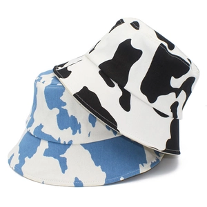 Unisex Cotton Cow Print Bucket Hat For Women Men Hip Hop Graffiti Sunshade Outdoor Fisherman Hat Wide Brim Summer Sun Hat