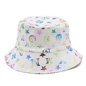Women Casual Cotton Bucket Hat With Laser Holographic Star Alphabet Print Sun Protection Outdoor Summer Fisherman Hat