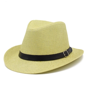 Chapeau fedora en paille jaune citron avec bande noire à boucle pour la plage d'été