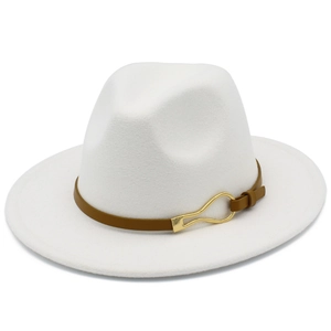 Vintage Wide Brim Fedora Hat Men Women Cotton Polyester Blend Jazz Hat Leather Strap Gold Buckle Solid Color Party Travel