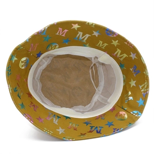 Cotton bucket hat in ginger yellow with holographic star pattern and mesh lining