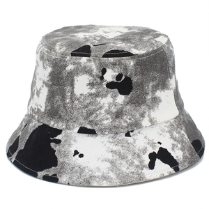 Chapeau bob en coton style hip-hop avec motif tie-dye noir et blanc type vache