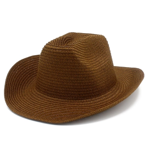Cappello da cowboy classico in paglia marrone scuro con tesa curva e corona