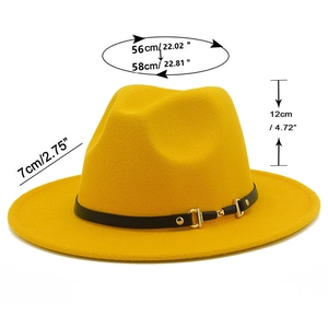 Size chart for yellow Fedora hat with 12cm crown height and 7cm brim width measurements