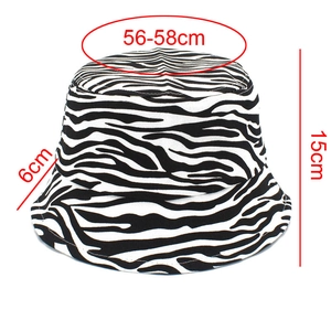 Size specifications showing 56-58cm head circumference for the zebra bucket hat