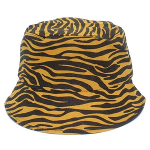 Cotton bucket hat with black and yellow zebra print for sun protection and casual wear