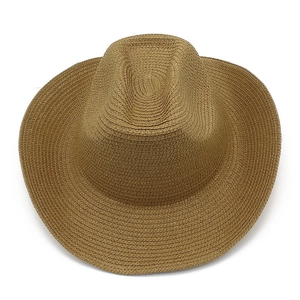 Κλασικό χακί ψάθινο καπέλο cowboy με φαρδύ γείσο και ομοιόμορφη πλεκτή υφή για τον ήλιο