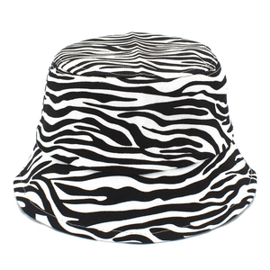Classic zebra print cotton bucket hat for men and women featuring black and white patterns