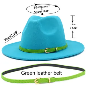 Size chart for wide brim fedora showing 56-58cm circumference and 7cm brim width
