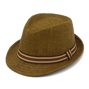 Klassischer brauner Strohhut für Damen und Herren mit Vintage-Streifen-Band