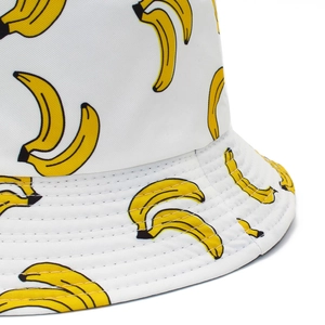 Weißer Fischerhut aus Baumwolle für Damen und Herren mit gelbem Bananen-Muster