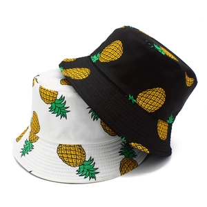 Pineapple Print Cotton Bucket Hat Summer Sun Protection Beach Fisherman Cap For Women Men Outdoor Breathable Casual Hat