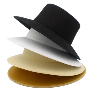 Classic wide brim wool felt jazz hats in black, white, beige and caramel colors