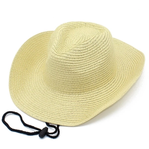 Chapeau de paille style cowboy à bord large et cordon réglable pour l'extérieur en été